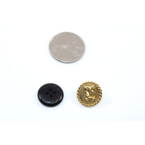 CHANEL Lot 2 Black Plastic Logo 4 Hole Braided & Rope Metal Shank 16mm Buttons